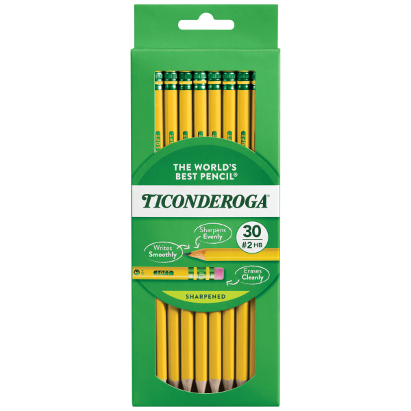 Ticonderoga Wood-Cased Pencils  Pre-Sharpened  #2 HB Soft  Yellow  30 Count