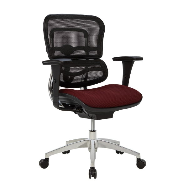 WorkPro® 12000 Series Ergonomic Mesh/Premium Fabric Mid-Back Chair, Black/Burgundy, BIFMA Compliant -  V-12000-AS90805