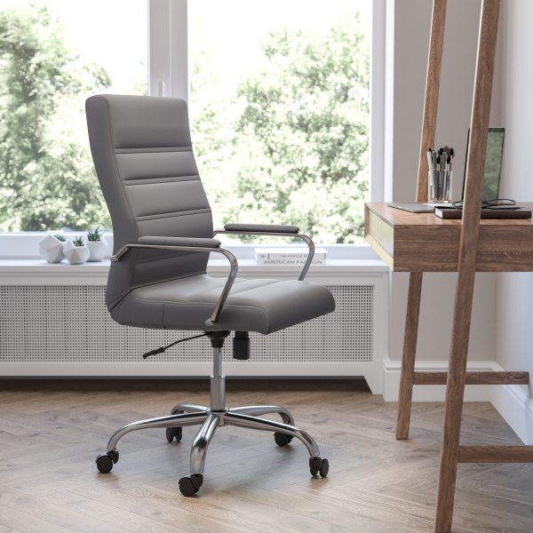 Alamont Home - Whitney High Back Modern Leather/Faux Leather Executive Swivel Office Chair - Gray LeatherSoft/Chrome Frame