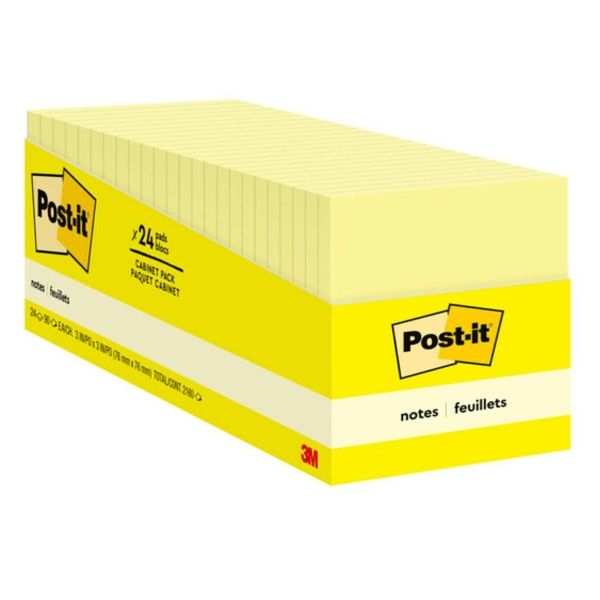 Photos - Self-Stick Notes Post-it ® Notes, 3 in x 3 in, 24 Pads, 90 Sheets/Pad, Clean Removal, Canary Yellow 65424CP