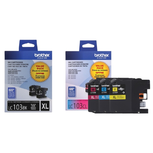 Brother® LC103 Black; Cyan; Magenta; Yellow High-Yield Ink Cartridges, Pack Of 5, LC103KKCMY-OD