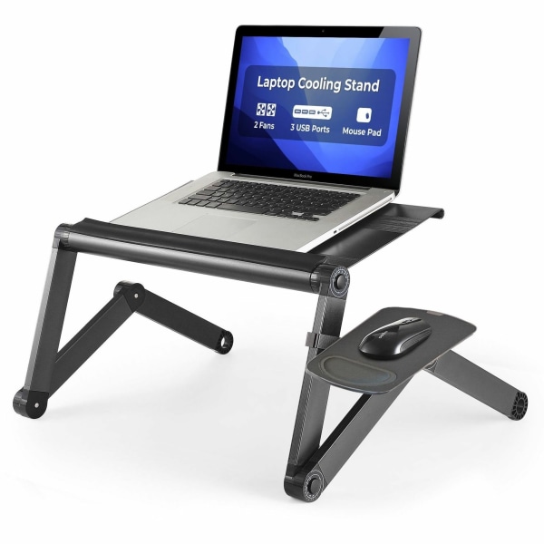 WorkEZ Cool Black Adjustable Height Tilt Ergonomic Laptop Stand and Lap Desk with 2 Fans 3 USB Ports Mouse Pad - The ultimate laptop workstation! 18 