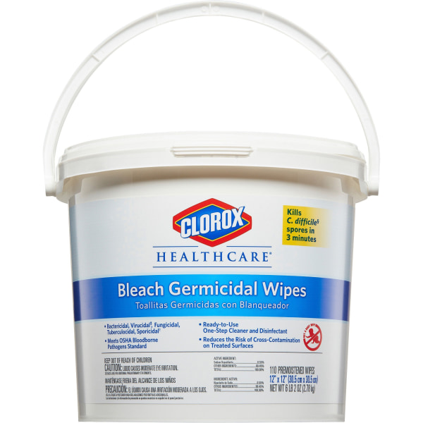 Clorox Healthcare Bleach Germicidal Wipes  12 x 12  Unscented  110/Canister