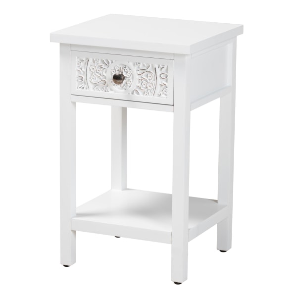 Baxton Studio Yelena 1-Drawer End Table, 22""H x 13-13/16""W x 12-5/8""D, White -  2721-13334