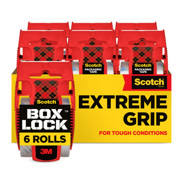 Scotch® Box Lock Packing Tape, 1.88" x 22.2 yd, Pack Of 6 Rolls With Dispensers