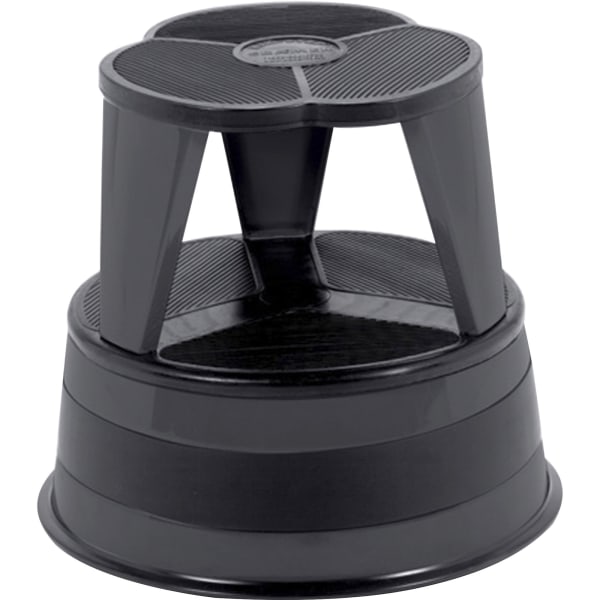 Round Office Stool, 2 Steps, 350 lb Load Capacity, 14 1/2 in Overall Height, Steel, Black
