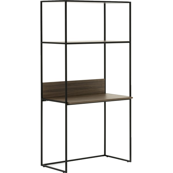 Allermuir Crate 71H Compact Desk With Upstand And Shelves, Walnut/Black
