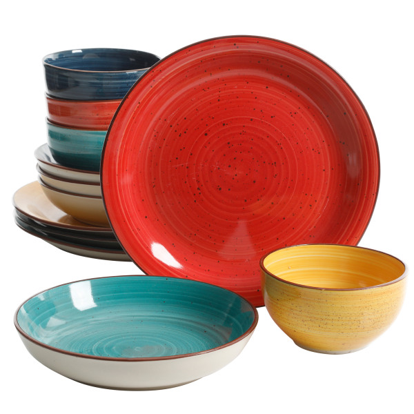 Photos - Glass Gibson Color Speckle 12-Piece Mix And Match Double Bowl Dinnerware Set, Assorted 995105504M 