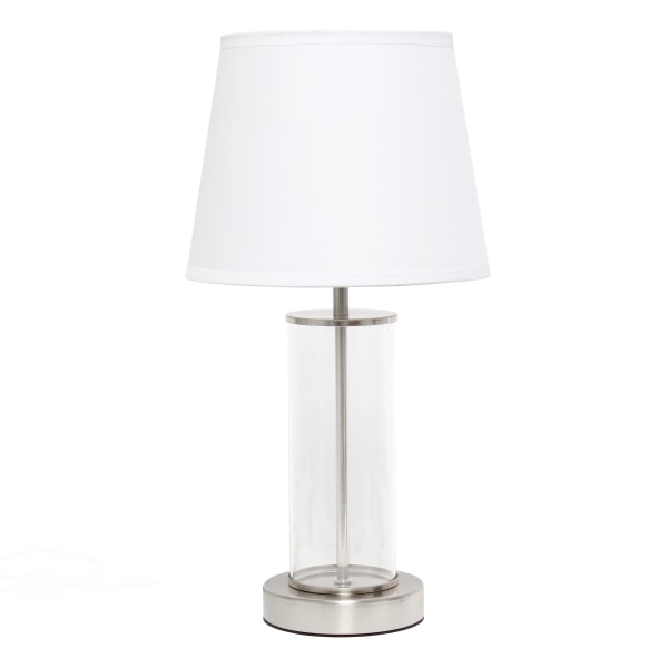 Encased Metal and Clear Glass Table Lamp with Fabric Shade Metallic Silver - Simple Designs