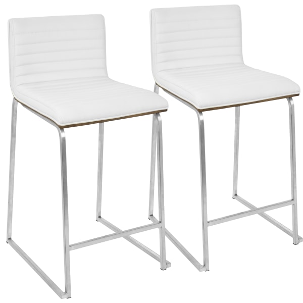 Set of 2 26" Mara Contemporary Counter Height Barstool White - Lumisource: Faux Leather, Wood Back, Steel Legs