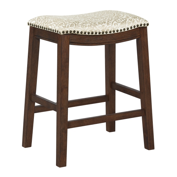 Office Star Saddle Stools, Damask Taupe/Dark Walnut, Pack Of 2 Stools