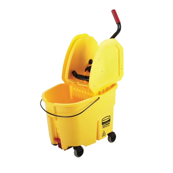 Rubbermaid® WaveBrake Plastic Commercial Bucket With Wringer, 35 Qt, 33 3/4""H x 16""W x 27 1/4""D, Yellow -  FG757788YEL