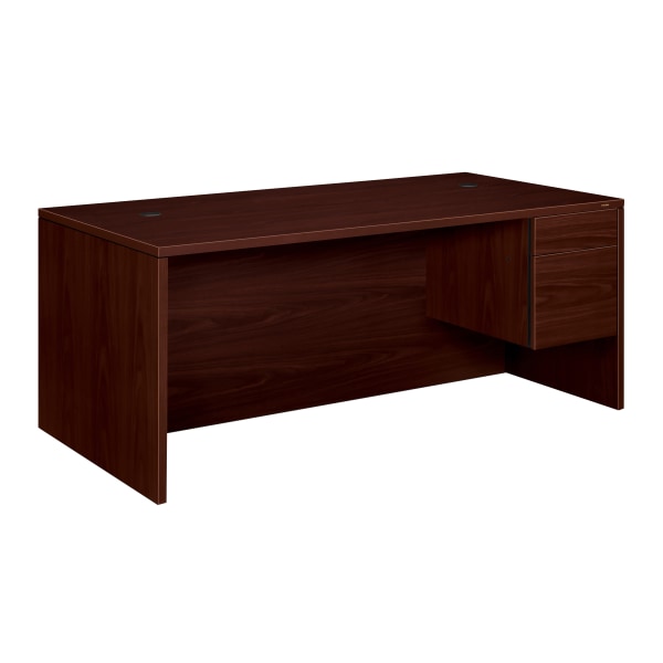 HON® 10500 72"W Single-Pedestal Computer Desk With Pedestal On Right/Left Return, Mahogany