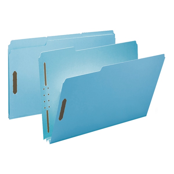 Smead® Pressboard Fastener Folders, 2" Expansion, 8 1/2" x 14", Legal, 100% Recycled, Blue, Box of 25