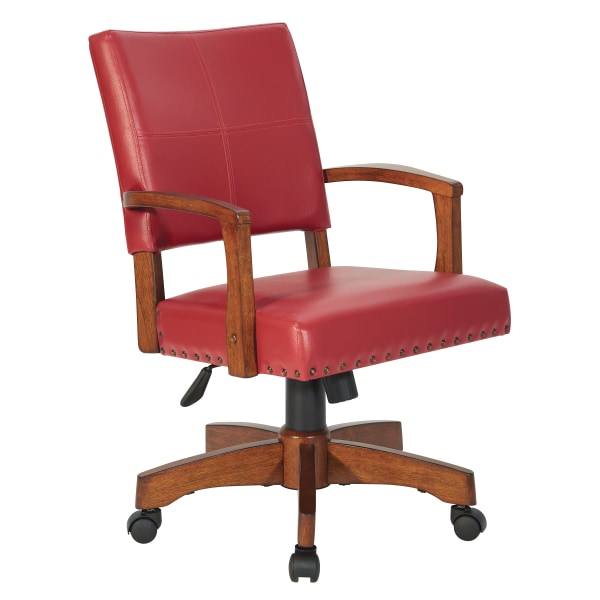 Office Star Deluxe Ergonomic Wood Mid-Back Bankers Chair, Red