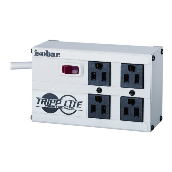 Tripp Lite Isobar Surge Protector Metal 4 Outlet 6' Cord 3330 Joules - Surge protector - AC 120 V - output connectors: 4 - United States - white