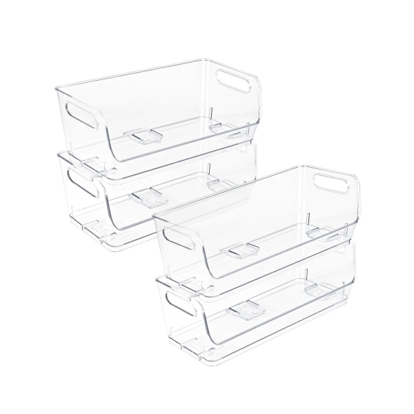 Azar Small Stackable Plastic Narrow Pantry Storage Bin, 4.37 x 12.87x 4.5, Clear, 4/Pack (556754-4PK | Quill