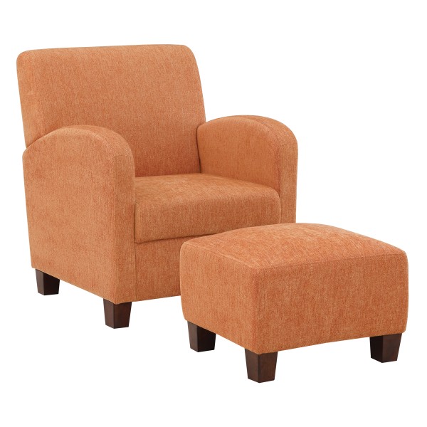 Office Star Aiden Chair With Legs And Ottoman, Orange/Espresso