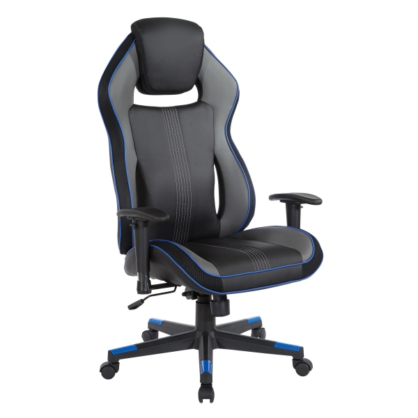 Office Star BOA II Gaming Chair, Dark Charcoal/Blue