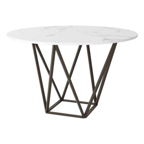 Zuo Modern Tintern Composite Stone And Steel Round Dining Table, 29-15/16""H x 51-1/4""W x 51-1/4""D, White/Antique Bronze -  100715