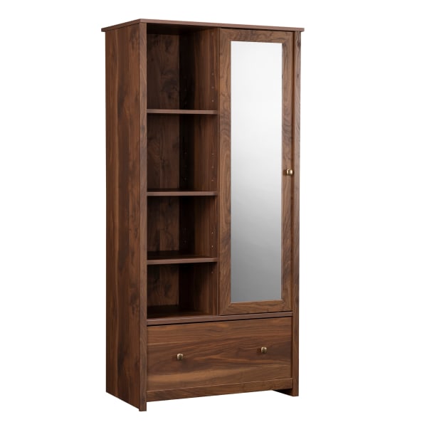 Sauder River Ranch Storage And Wardrobe Armoire With Mirror, Garment Rod And Drawer, 71-1/2"H x 33-3/4"W x 20-1/2"D, Grand Walnut