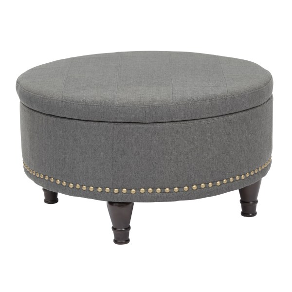 Office Star Augusta Round Storage Ottoman, Fabric, Klein Charcoal