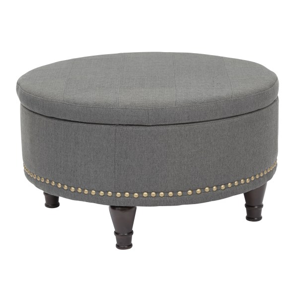 Office Star Augusta Round Storage Ottoman, Fabric, Klein Charcoal -  BP-AUOT32-K26