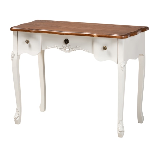 Baxton Studio French Country 3-Drawer Wood Console Table, Brown/White -  2721-10255