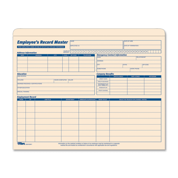 UPC 025932328015 product image for TOPS® Employee Record Master File Jackets, 11 3/4
