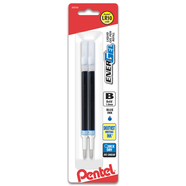 Pentel EnerGel Liquid Gel Pen Refills Bold Point 10 mm Blue Ink Pack Of 2 Refills