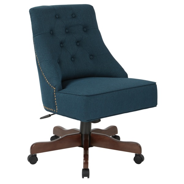 Office Star Rebecca Tufted Fabric High-Back Office Chair, Azure/Coffee