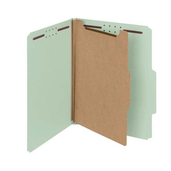 Smead® Pressboard Classification Folders, 1 Divider, Letter Size, 100% Recycled, Gray/Green, Box Of 10
