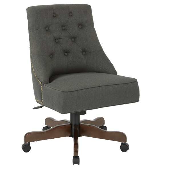 Office Star Rebecca Tufted Fabric High-Back Office Chair, Charcoal/Coffee
