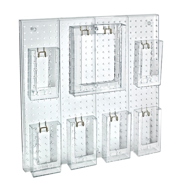 7-Pocket Acrylic Multi-Tier Pegboard Wall Brochure Holder, 24"H x 24"W x 7/8"D, Clear
