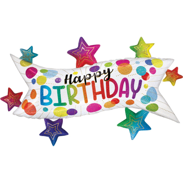 Amscan Birthday Foil Balloon, 37", Birthday Banner Stars Holographic