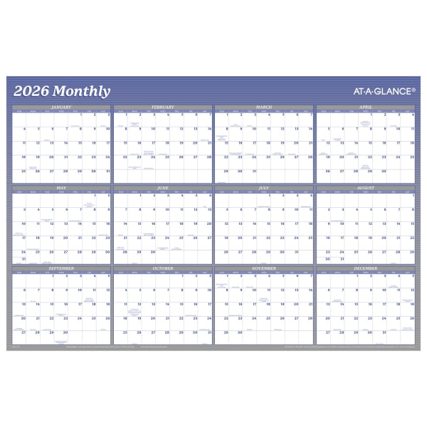 AT-A-GLANCE 2026 Vertical Horizontal Reversible Erasable Yearly Wall Calendar