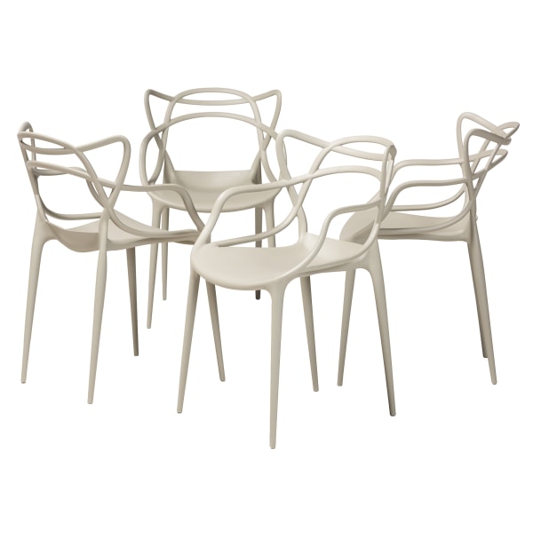 4pc Landry Plastic Stackable Dining Chair Set Beige - Baxton Studio