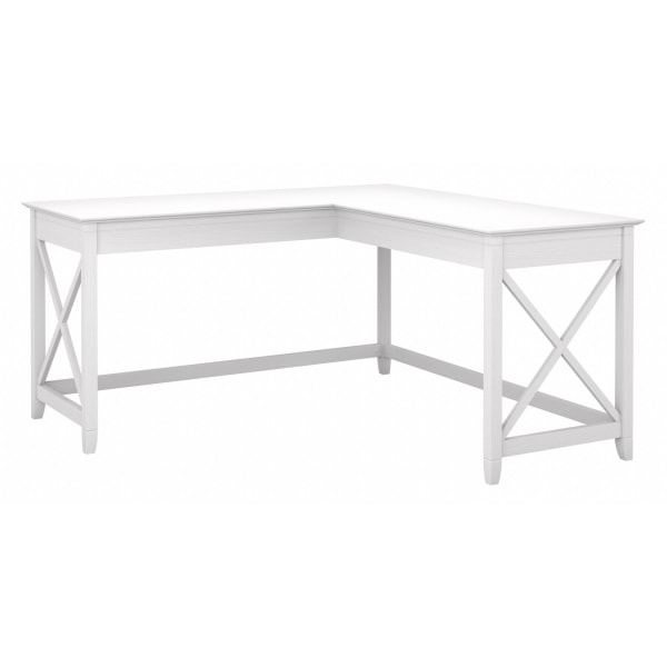 60W Key West L Shaped Desk Pure White Oak - Bush Furniture: Modern Home Office Furniture, Laminate Surface