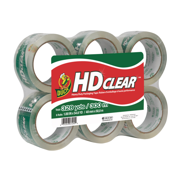 HD Clear Heavy-Duty Packaging Tape, 3" Core, 1.88" x 54.6 yd., Clear, Pack Of 6