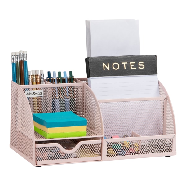 Mind Reader 7-Compartment Desktop Organizer, 5-1/4"H x 5-1/2"W x 11"D, Pink