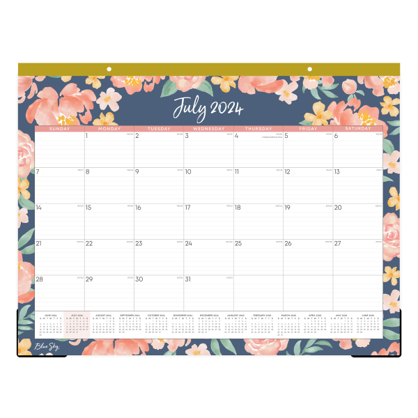 2024-2025 Blue Sky Kayla Academic Monthly Desk Pad Planning Calendar, 22"" x 17"", Navy, July to June -  146956