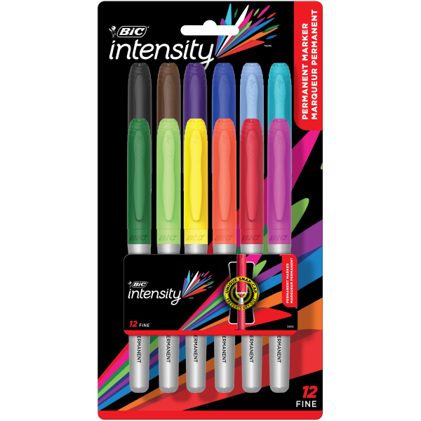 UPC 070330334656 product image for BIC Intensity Permanent Markers, Fine Point, Assorted Colors, Pack Of 12 Markers | upcitemdb.com