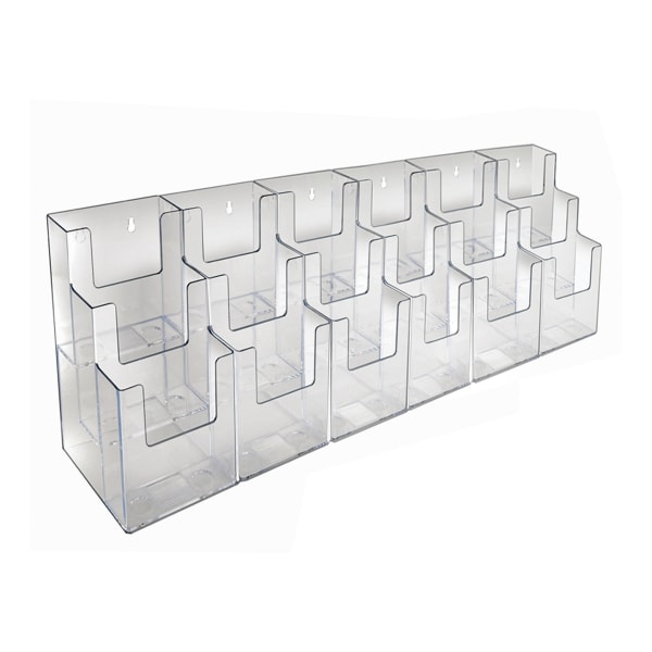 3-Tier 18-Pocket Acrylic Trifold Brochure Counter Display, 9"H x 36"W x 5-1/4"D, Clear