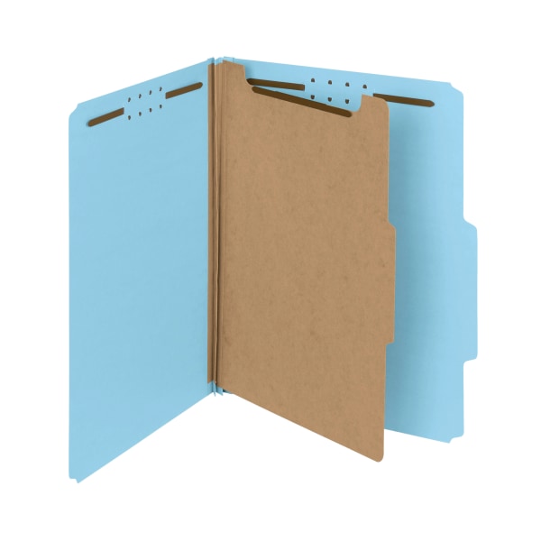 Smead® Pressboard Classification Folders, 1 Divider, Letter Size, 100% Recycled, Blue, Box Of 10