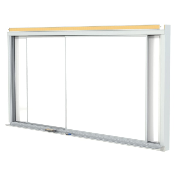 Ghent Horizontal Sliding Panel Magnetic Dry-Erase Whiteboard, Porcelain, 48"" x 144"", White, Satin Aluminum Frame -  HSM2-412