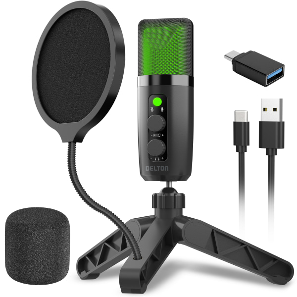 Delton U3000 Usb Microphone, Condenser Mic with Rgb Lights (DRU3000) - Black