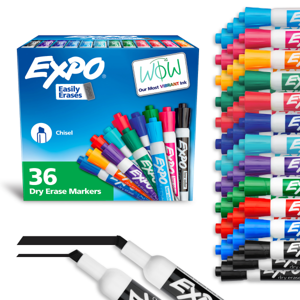 Low-Odor Dry Erase Chisel Tip Markers - Chisel Marker Point Style - Assorted - 36 / Box