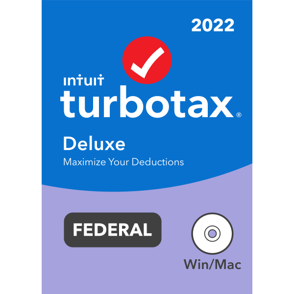 TurboTax Deluxe 2022 Federal Only + E-File, For PC/Mac, Disc Or Download