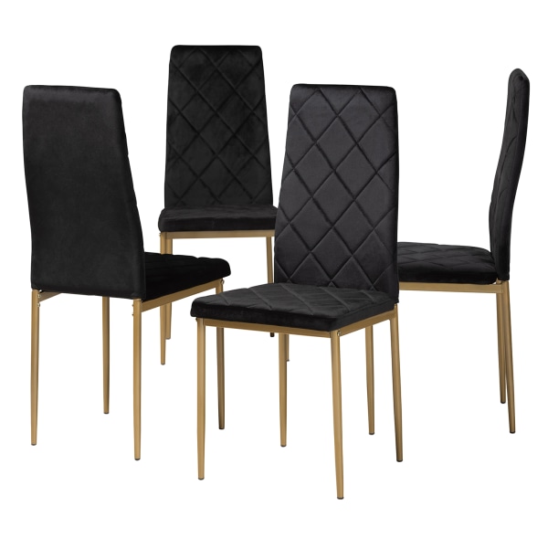 4pc Blaise Velvet Fabric Upholstered and Metal Dining Chair Set Black/Gold - Baxton Studio