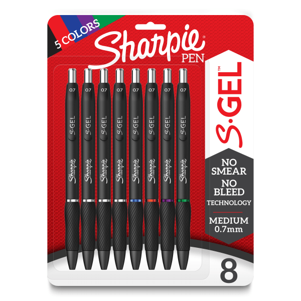 Sharpie S-Gel Pens 0.7 mm, Assorted Colors, 8 Per Pack